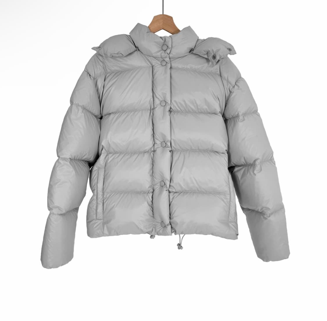 [40] 미우미우 여성 백로고 푸퍼 후드 나일론 다운 패딩 자켓 그레이 상품이미지2
