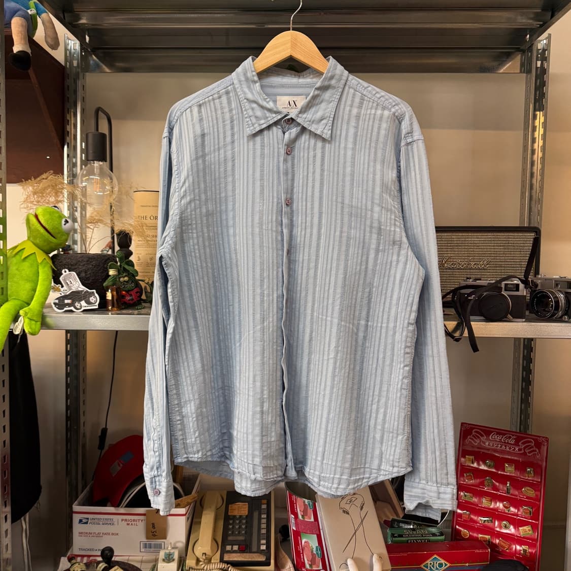 아르마니 익스체인지 스카이 블루 스트라이프 셔츠 XL 상품이미지2