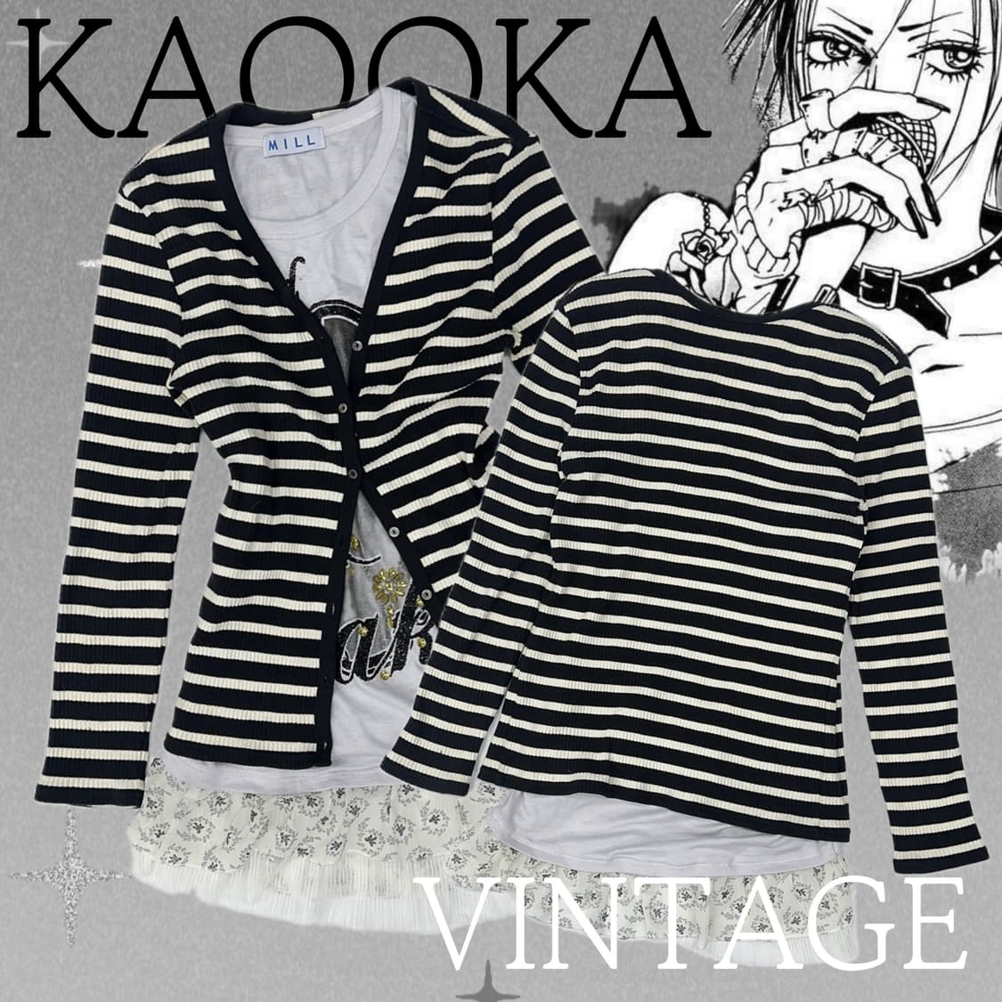 🖤나나깔 오네갸루 코디세트 🖤펑크 레이어드 반팔티셔츠 가디건 상품이미지1