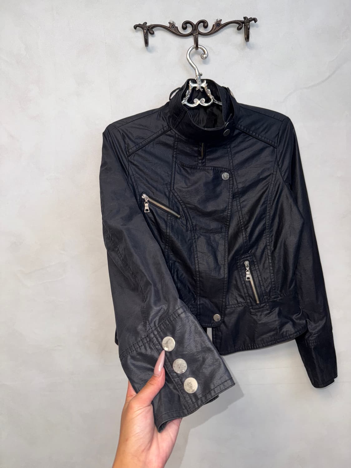Black coated buckle detail jacket  상품이미지2