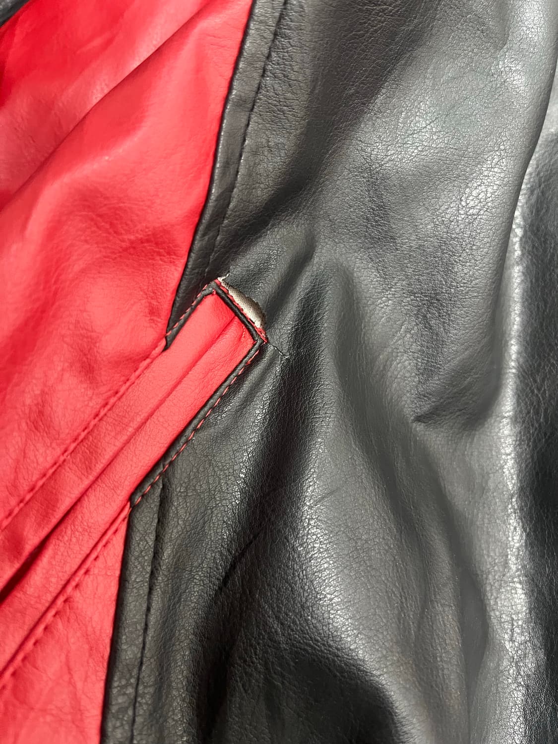 [XL] 하키 레더 바시티 자켓 빈티지 가죽 레드 블랙 상품이미지8