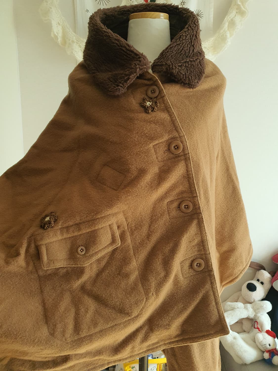 [모리걸] 달천깔 브라운 퍼 카라 망토 케이프 코트 상품이미지2