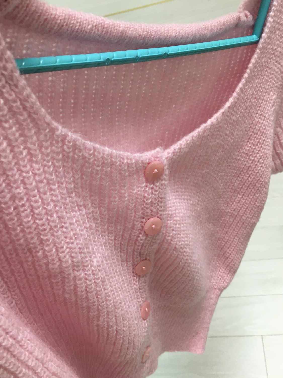 핑크 니트 반팔 가디건 상품이미지5