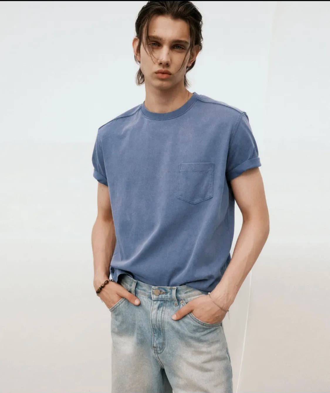 노이어 코튼 피그먼트 포켓 티셔츠 (블루) 상품이미지1