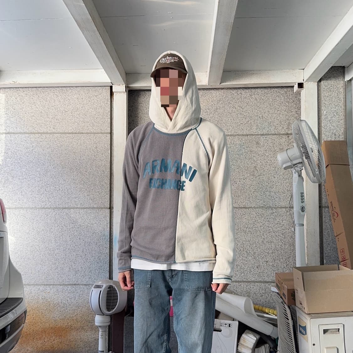 아르마니 익스체인지 스펠아웃 블럭 후디 니트 상품이미지1