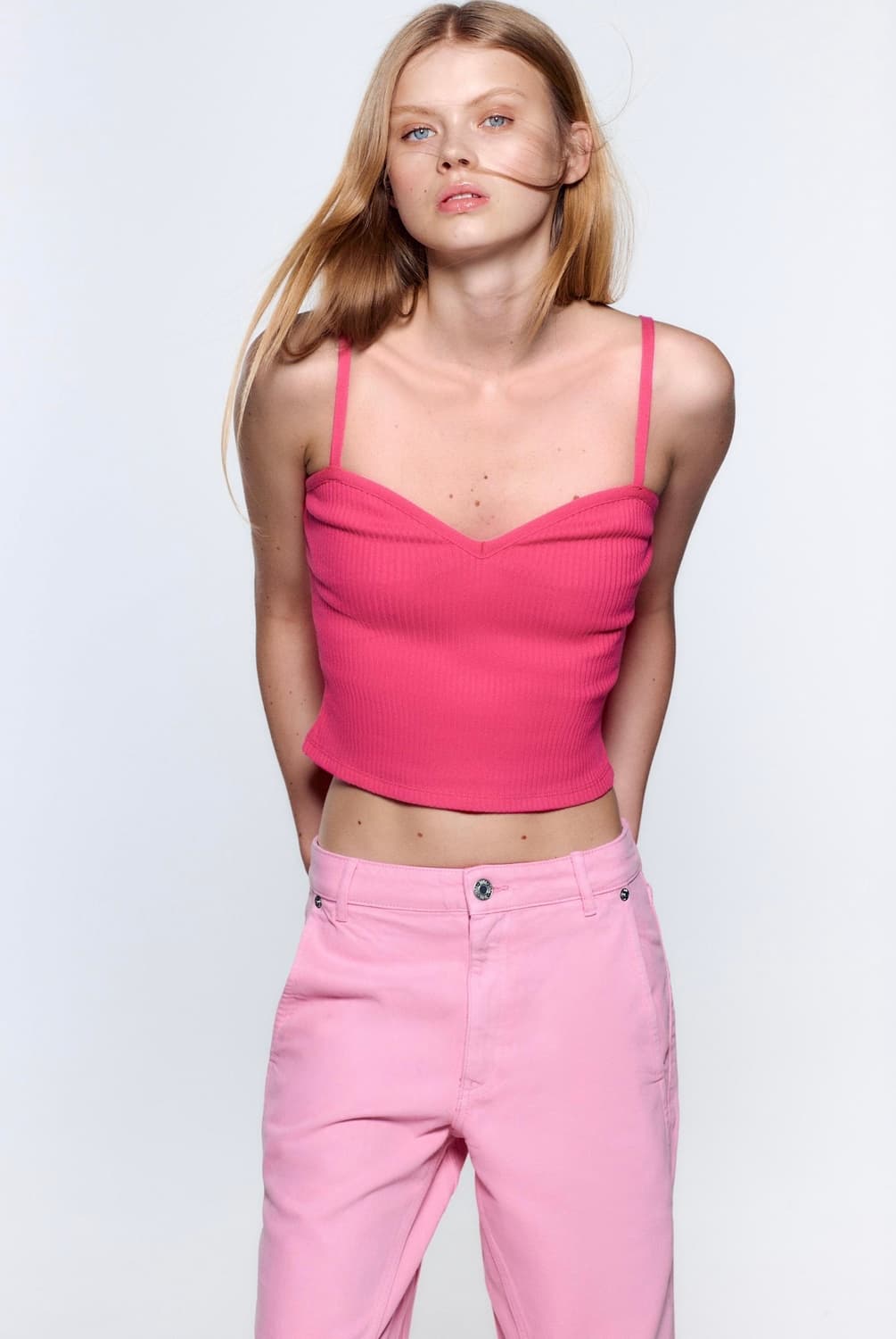 ZARA 자라 니트 나시 핫핑크, 자라 슬리브리스 핑크 상품이미지1