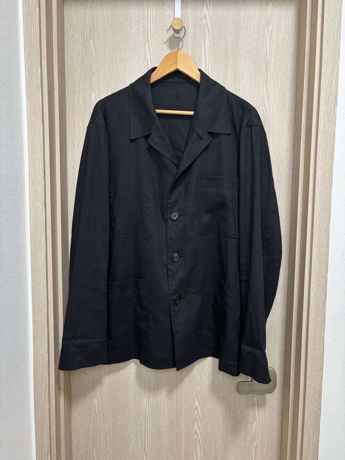 미착용)솔리드옴므 오버핏 린넨 아우터형 셔츠자켓48/블랙 상품이미지1