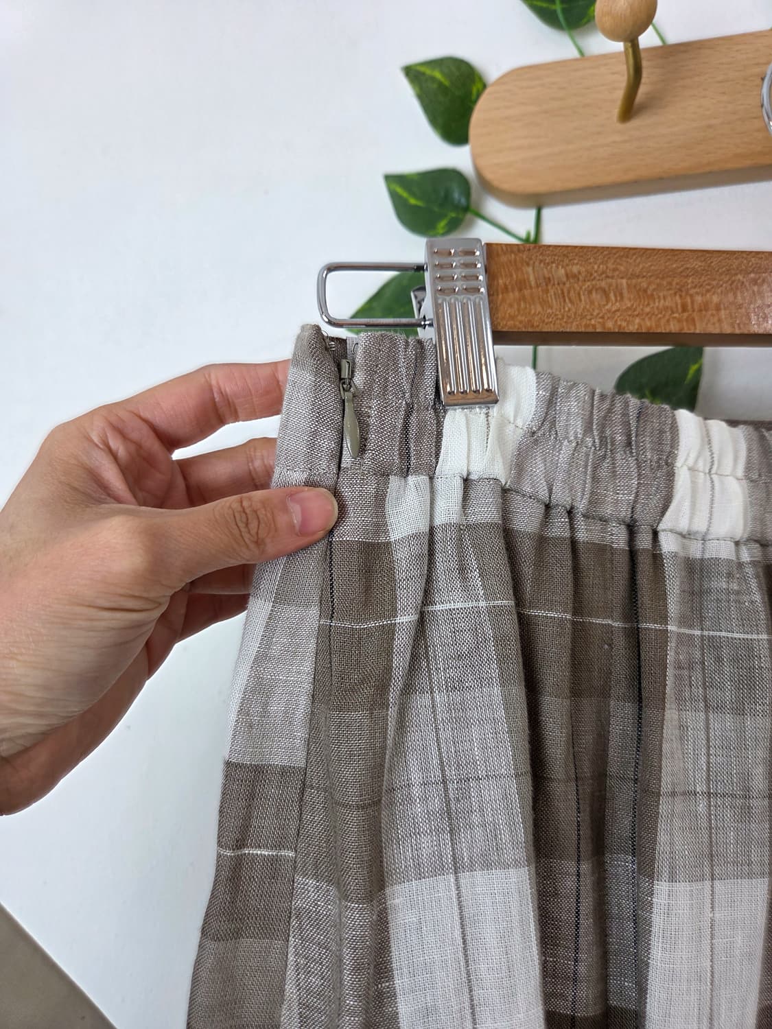 린넨 체크 롱스커트 상품이미지6