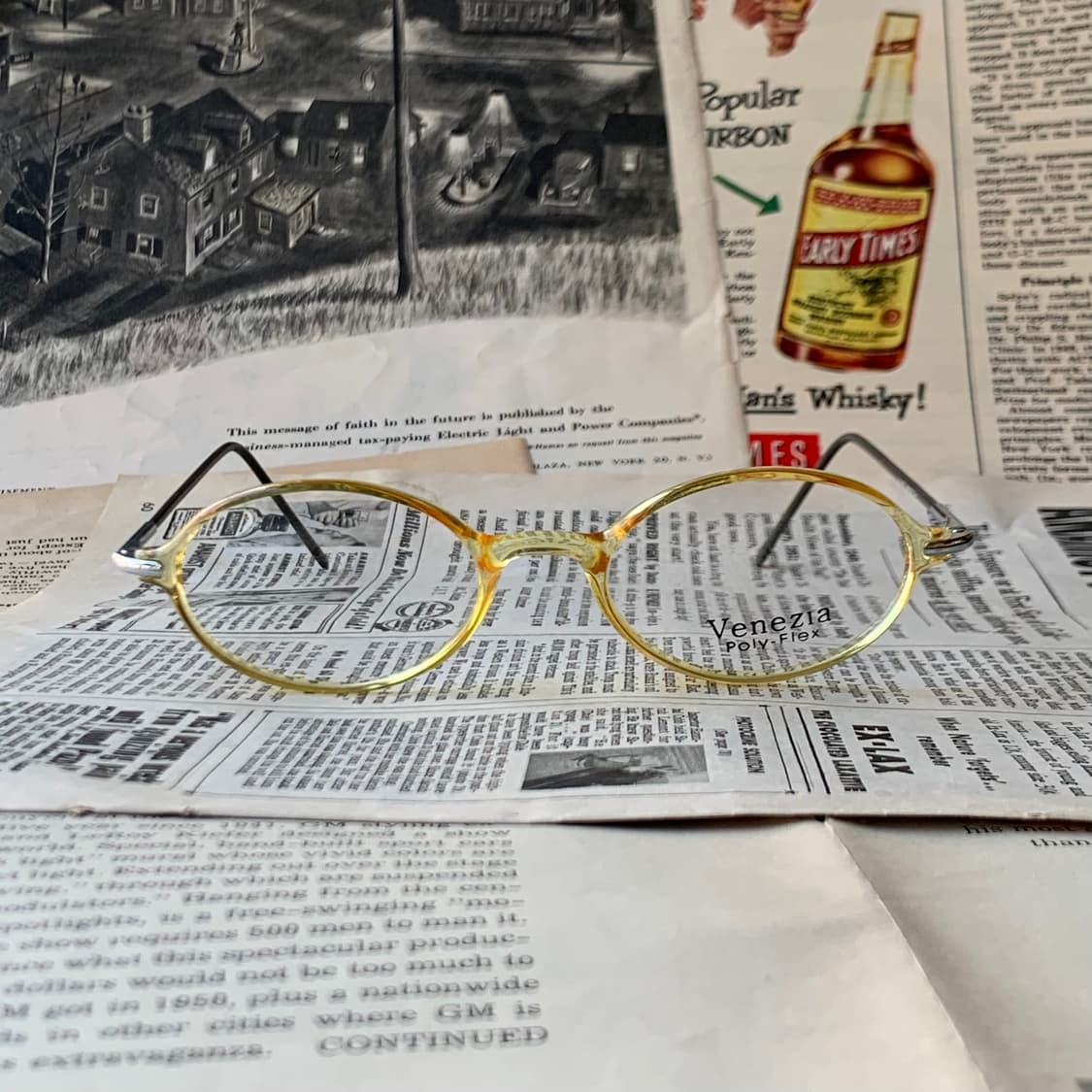 736 데드스탁 라운드 유니크 디자인 빈티지안경테 옐로우 클리어 픽키안경 상품이미지2