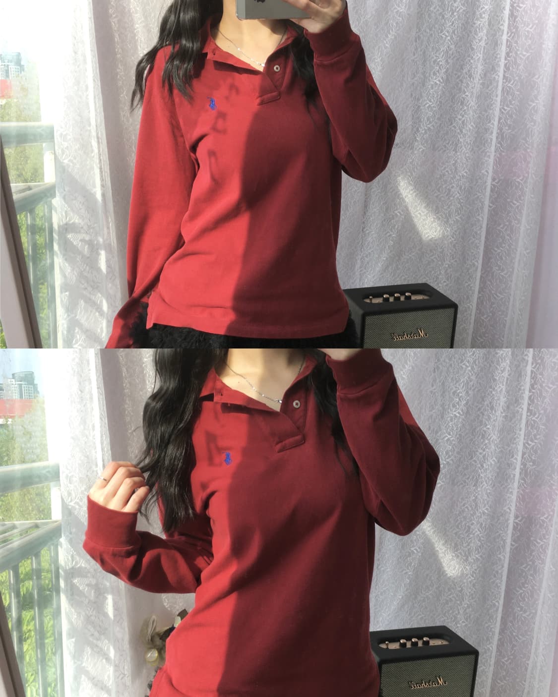 Polo deep red long sleeve 상품이미지2