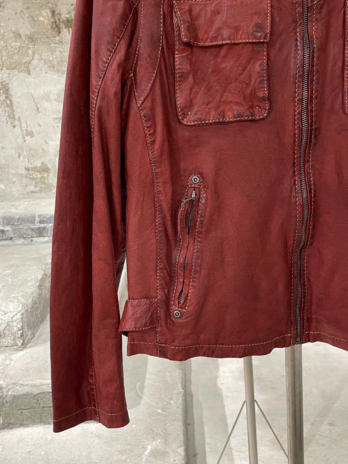 gipsy 레디쉬 브라운 체스트 포켓 레더 자켓 상품이미지4