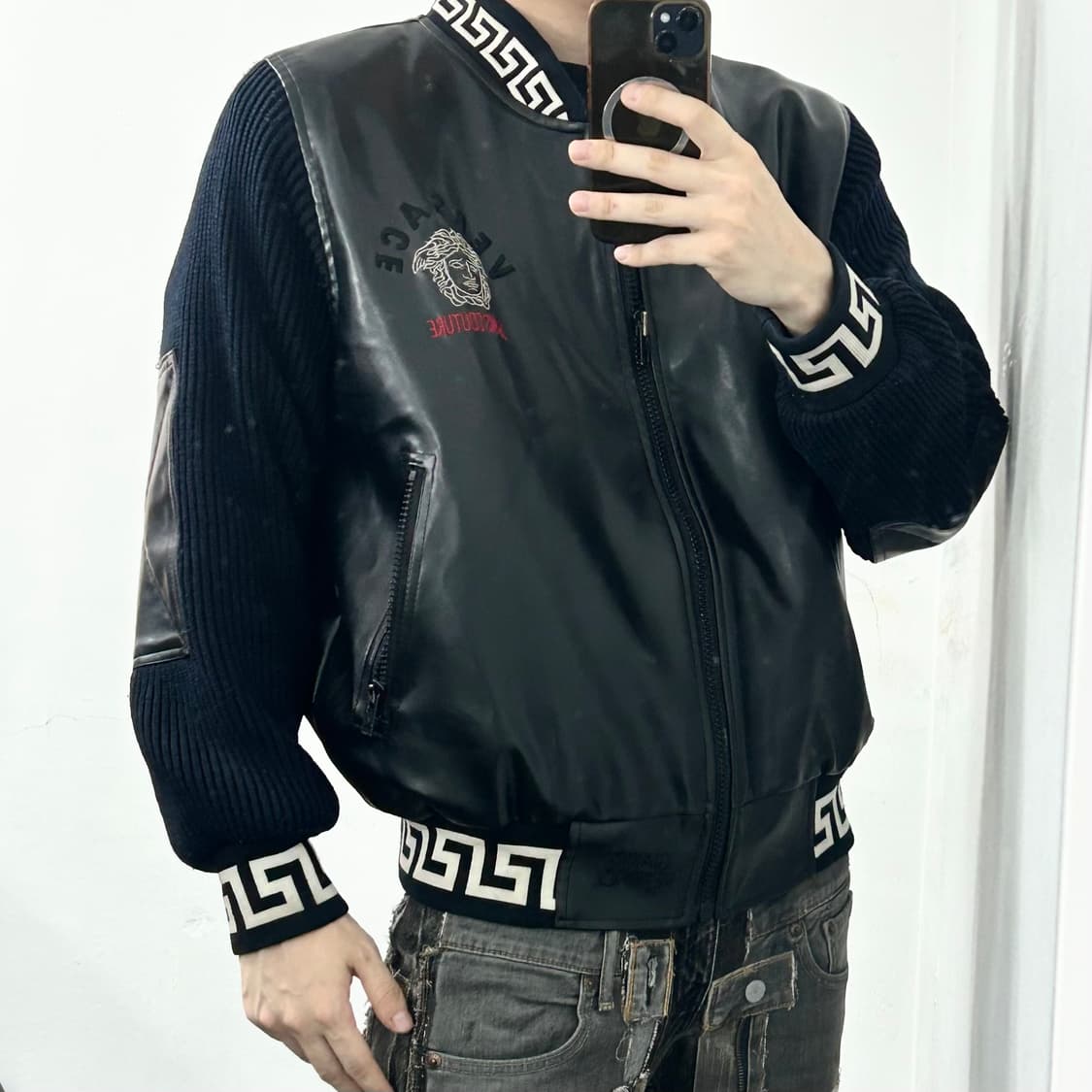 베르사체 90s 메두사 니트암 레더 바시티 자켓 상품이미지2