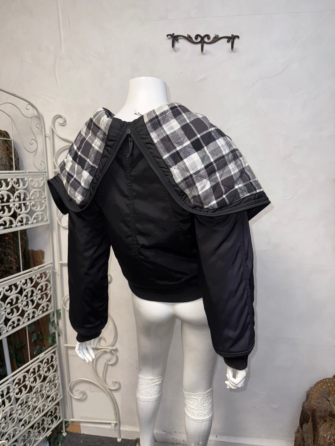 DIESEL black check hood flight bomber 상품이미지10