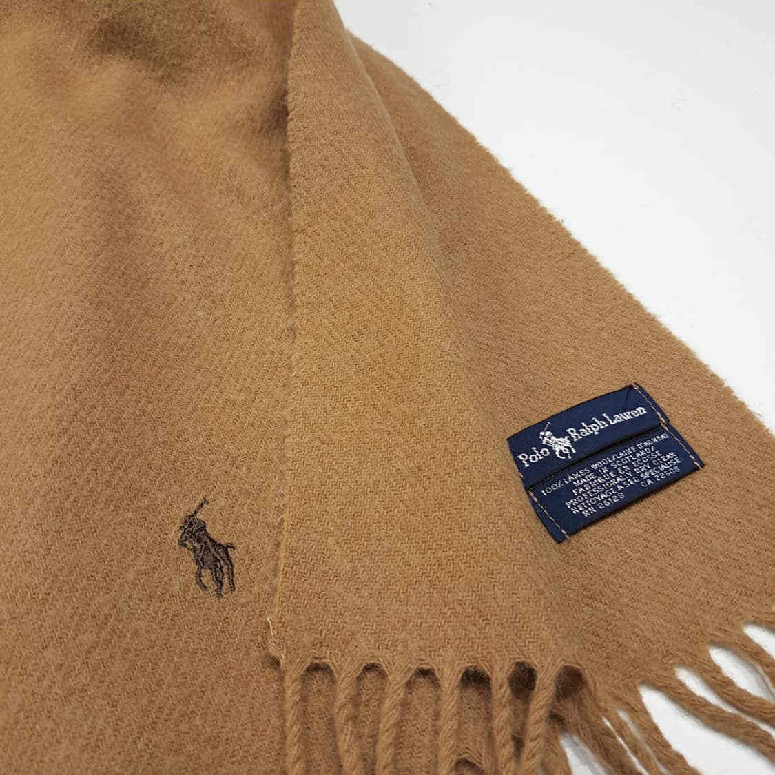 MX608 폴로 90s 스코틀랜드판 램스울 포니자수 카멜 머플러 목도리 상품이미지4