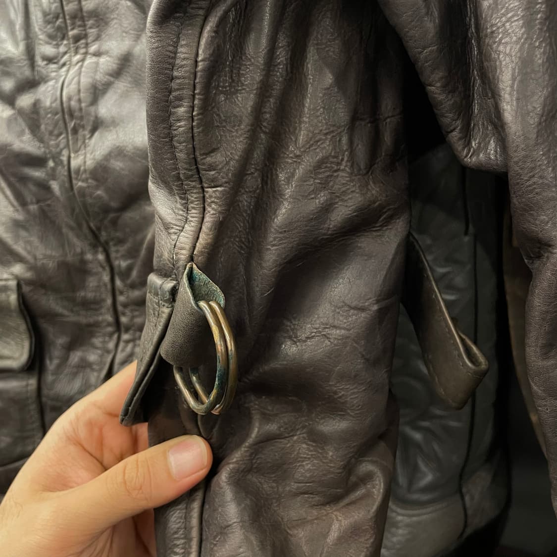 90s DIESEL 디젤 카우하이드 리얼 레더 소가죽 벨크로 헌팅 코트 상품이미지5