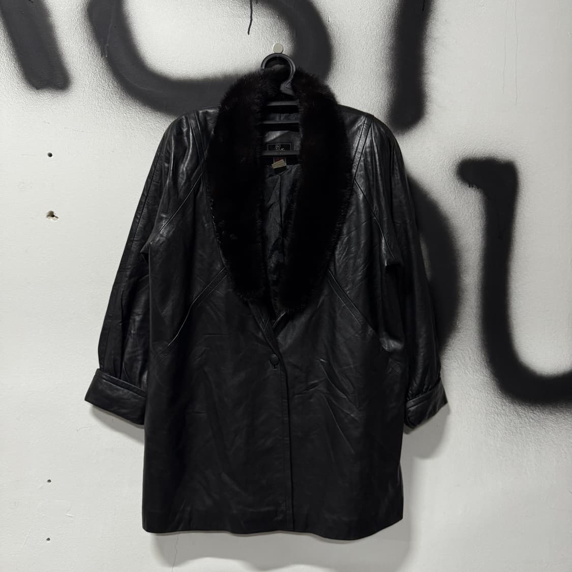 VTG 빈티지 퍼 트리밍 100% 쉽스킨 양가죽 싱글 코트 자켓 상품이미지1