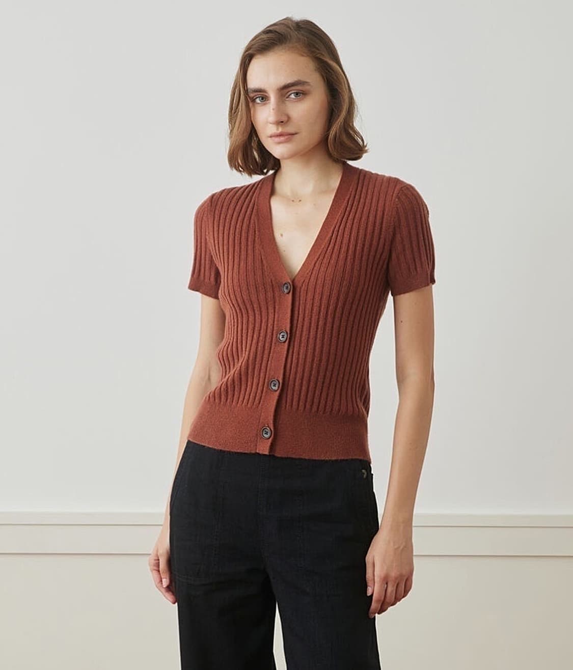 (정품/새상품) 제임스펄스 여성 블랙 캐시미어 립 숏슬리브 가디건 상품이미지6