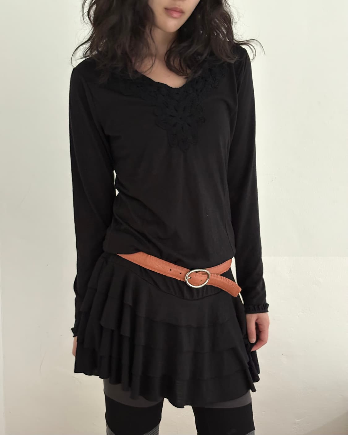 블랙 프릴 롱드레스 상품이미지1