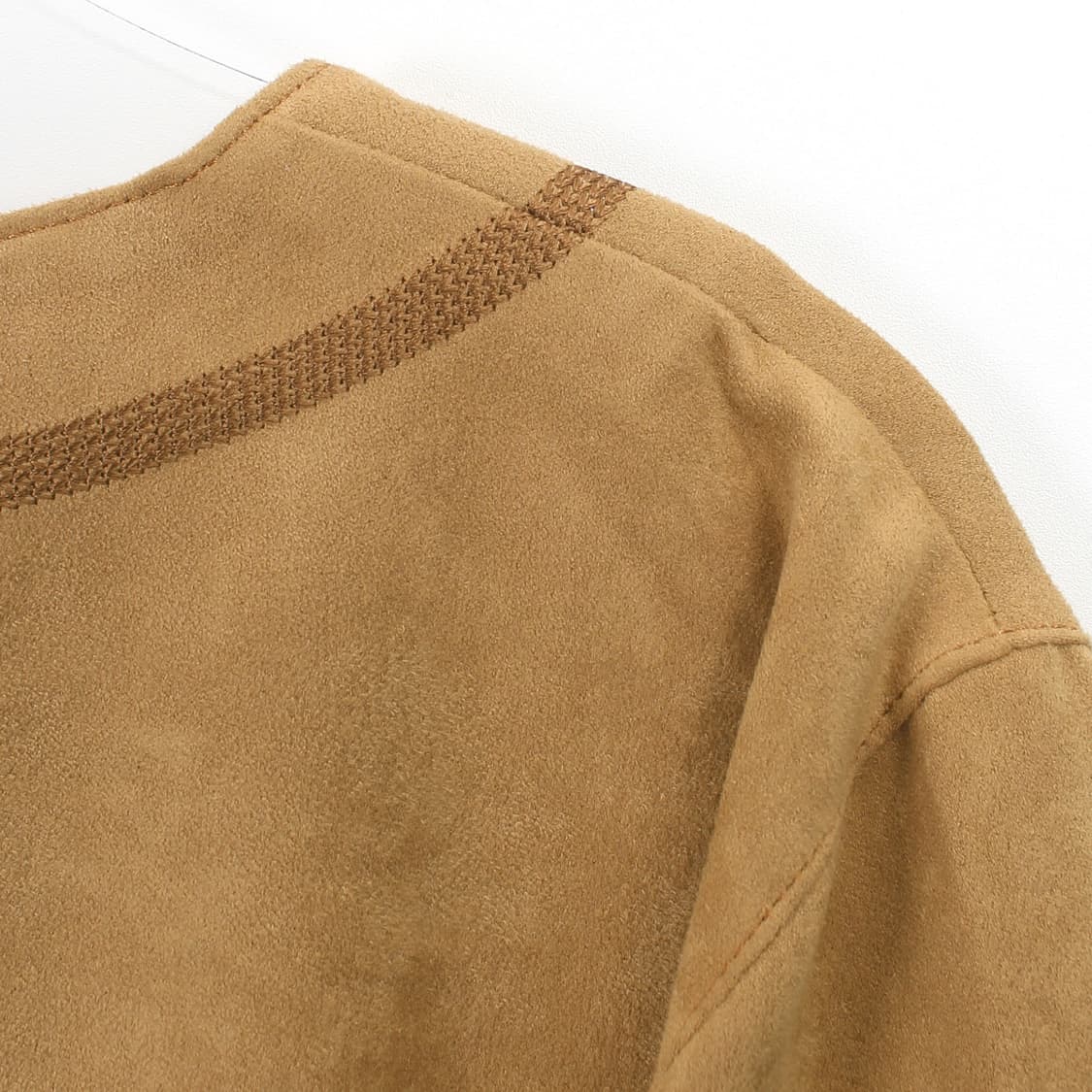 일본 빈티지 에스닉 스웨이드 베이지 라운드 넥 자수 블라우스 상품이미지5