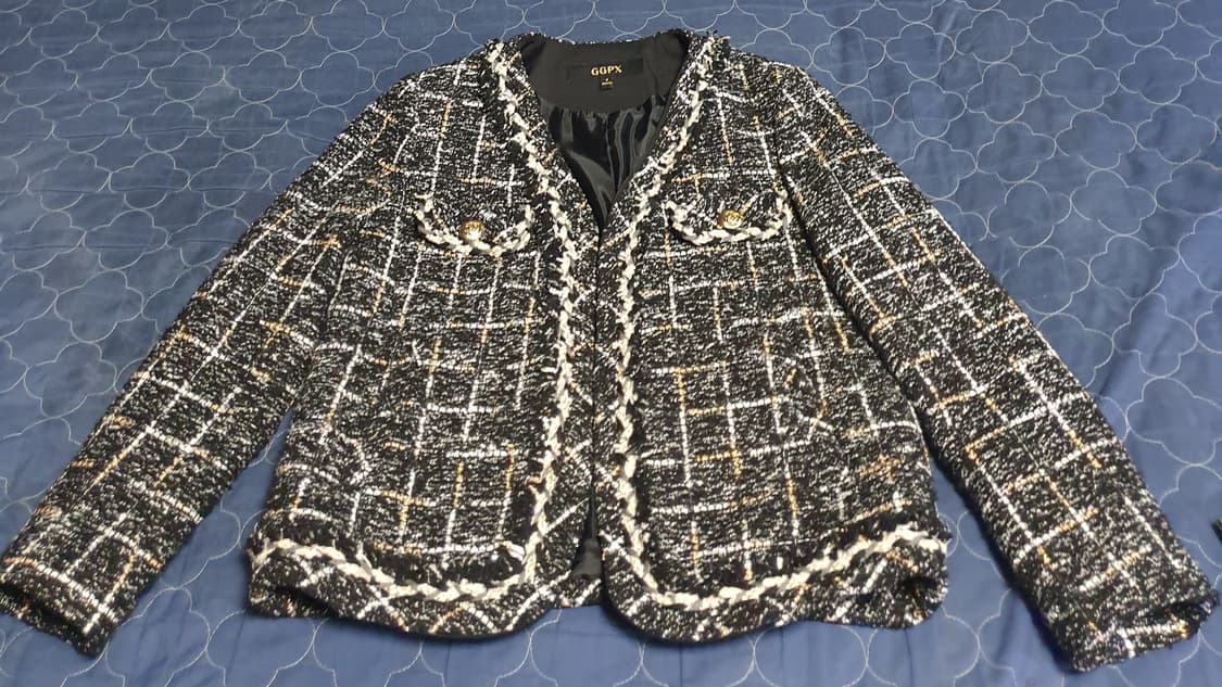 GGPX 럭셔리 트위드 버튼리스 자켓 블랙 (S) 상품이미지1