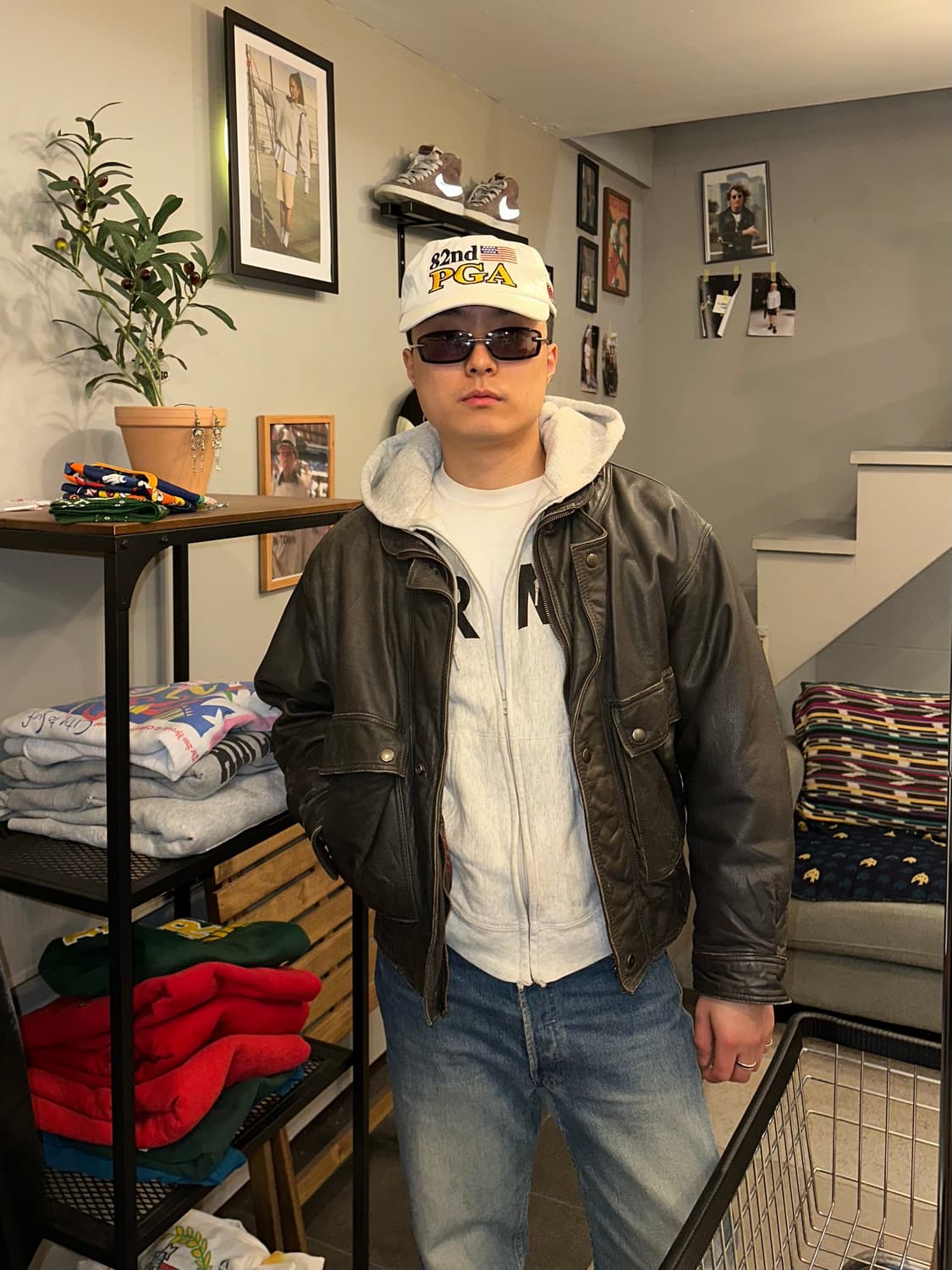 90’s Genuine leather placket bomber  상품이미지1