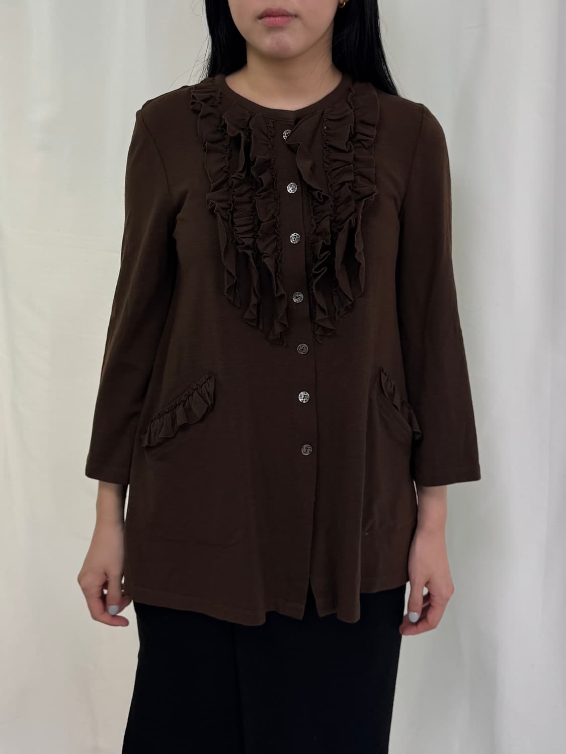 진태옥 프랑소와즈 면프릴 블라우스 가디건 상품이미지2