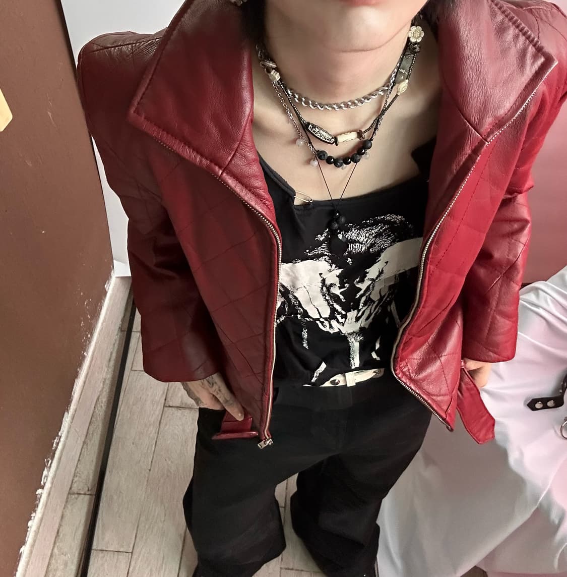 real leather half-neck zip-up jacket 상품이미지2