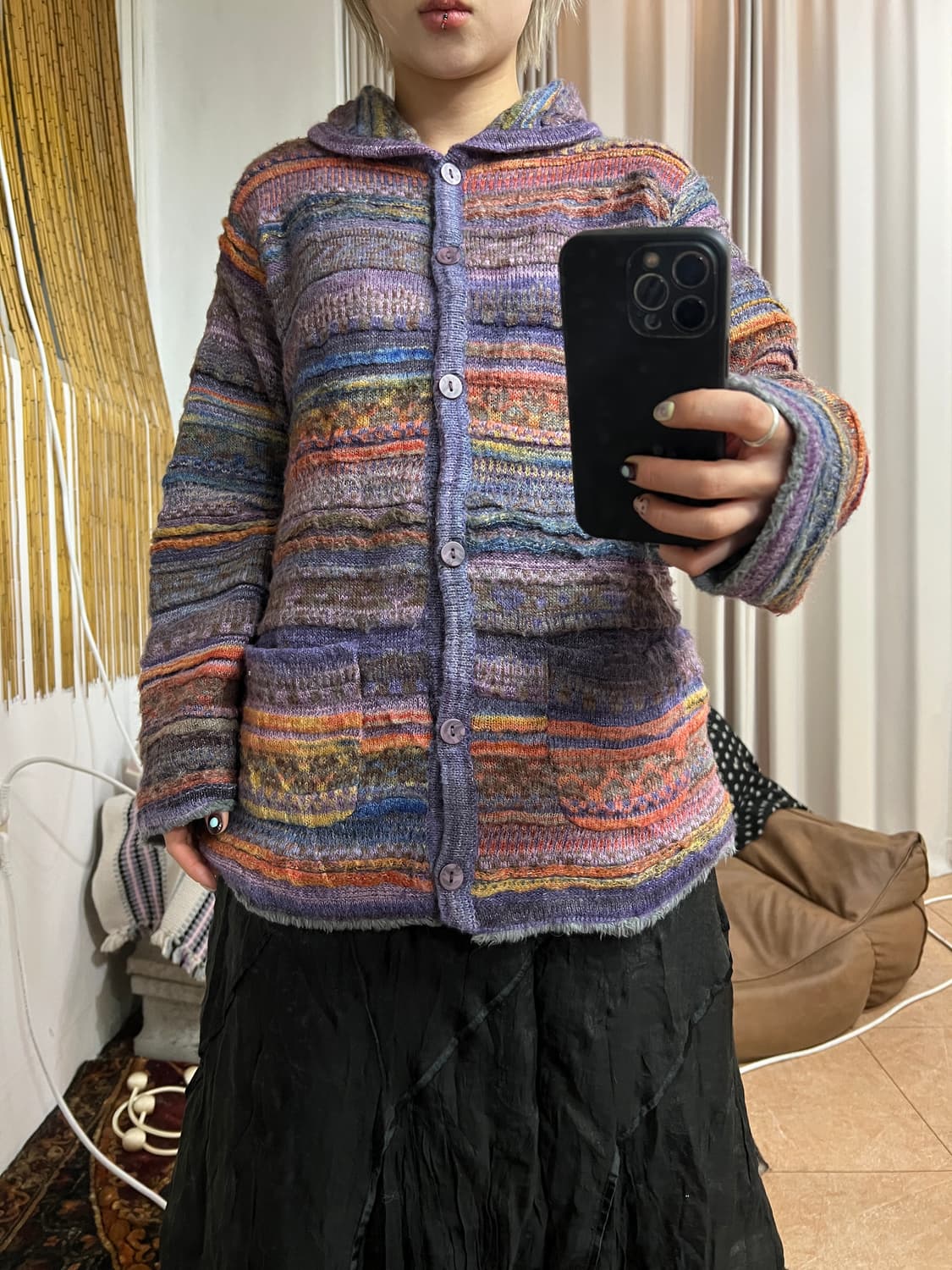 빈티지 여성 양털기모 카라 가디건 상품이미지1