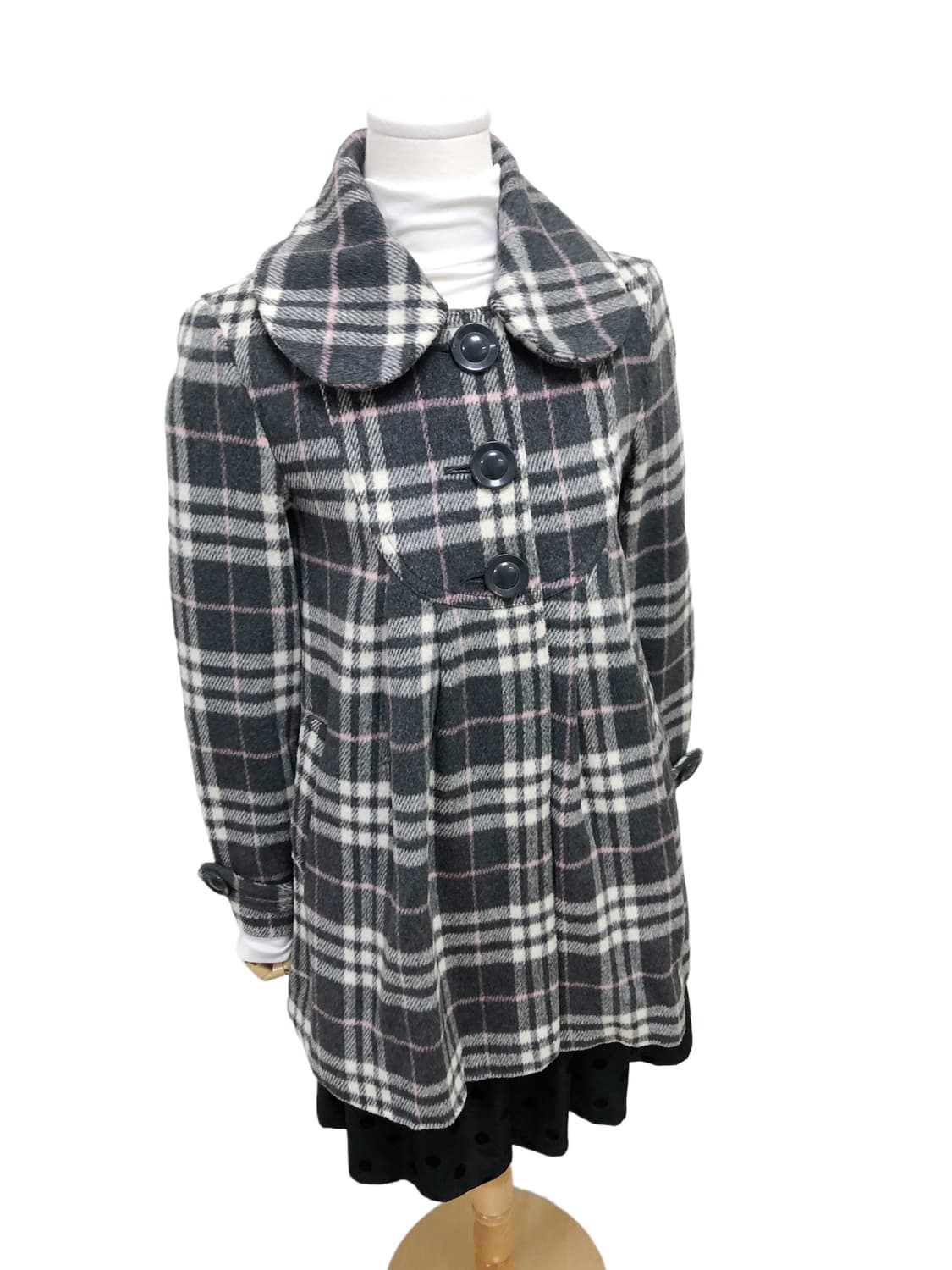 빈티지 미디 체크 코트 상품이미지5