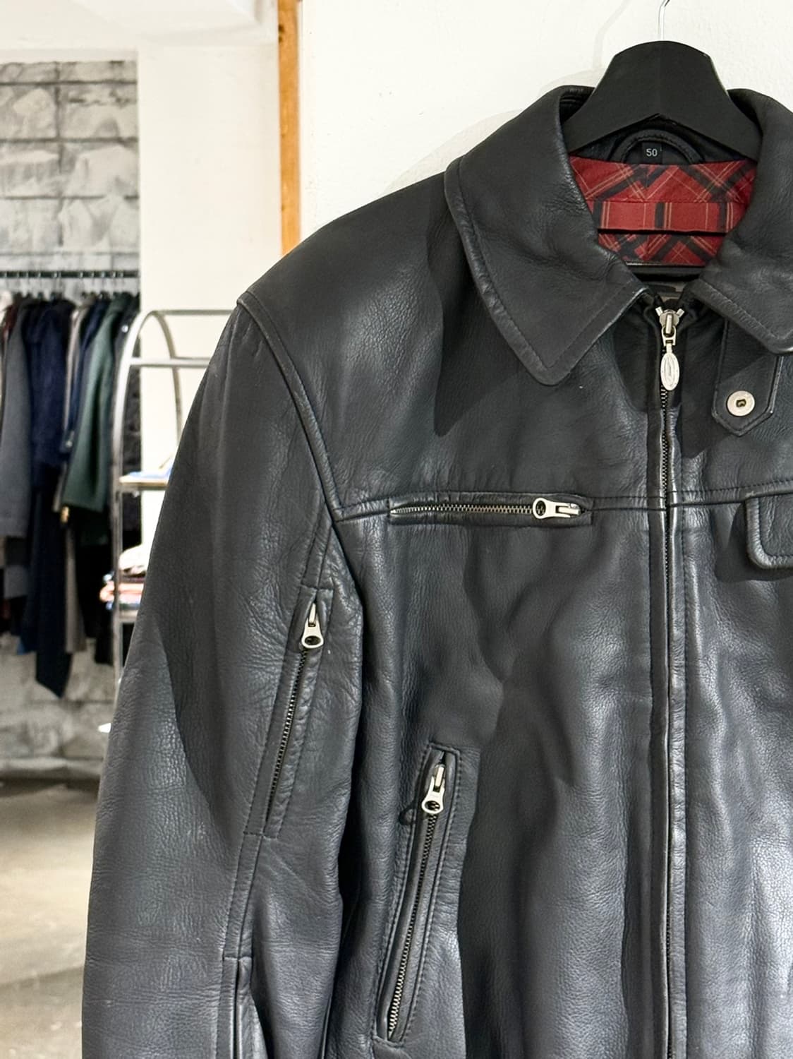 bmw 캐년 블랙 나파 레더 바이커 자켓 상품이미지2