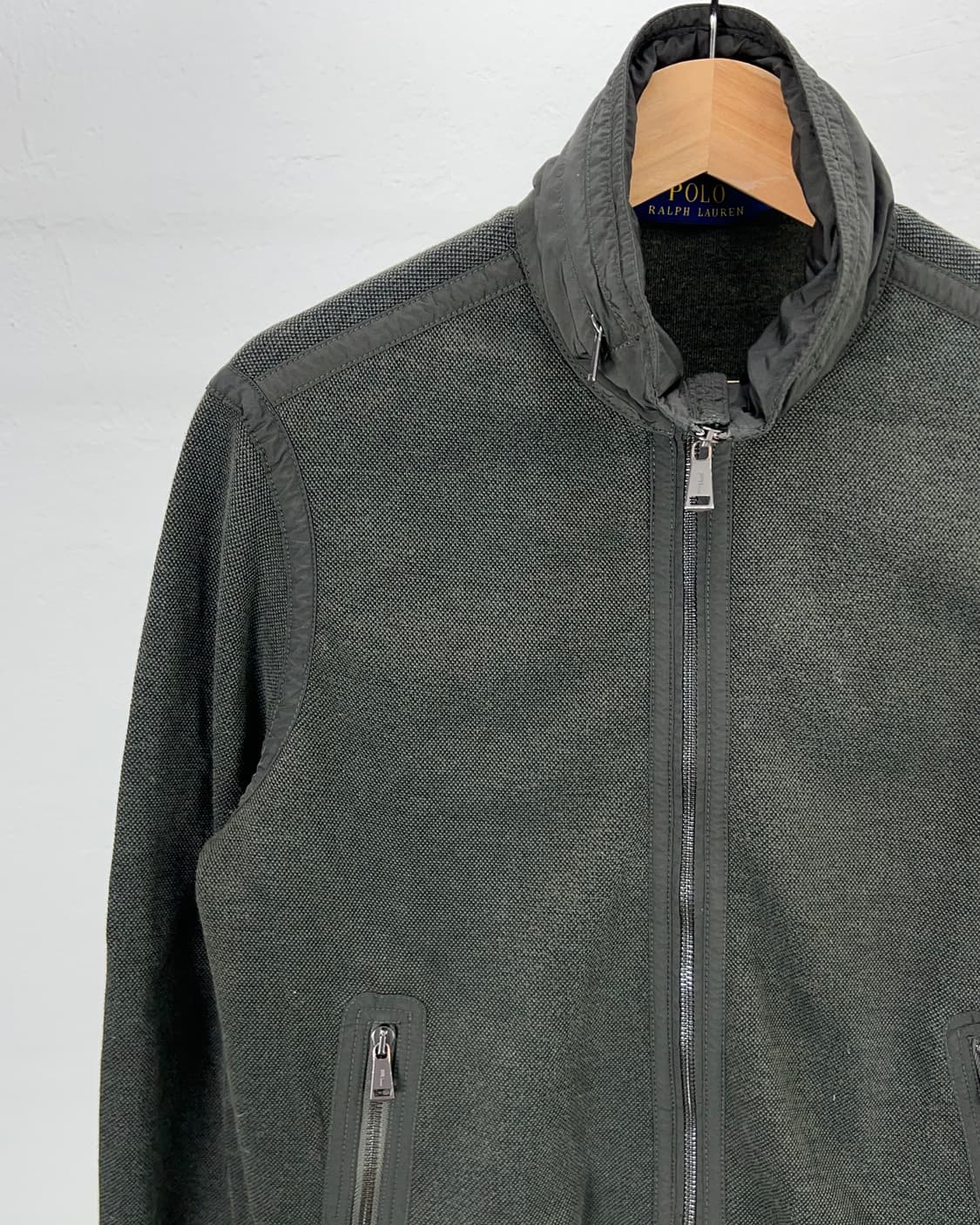 폴로 랄프로렌 딥 카키 히든 후디 리스 트리밍 니트 집업 자켓 상품이미지2