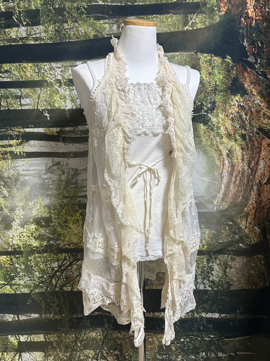 빈티지 화이트 레이스 슬리브리스 나시 끈나시 모리 모리걸 상품이미지5