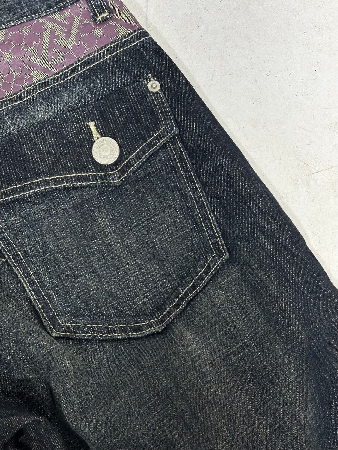 일본 빈티지 진청 와이드 패이즐리 패턴 청바지 워싱 데님 팬츠  상품이미지7