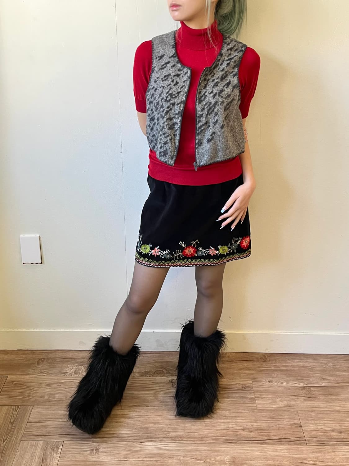 Japan vtg 호피 앙고라 베스트 상품이미지6