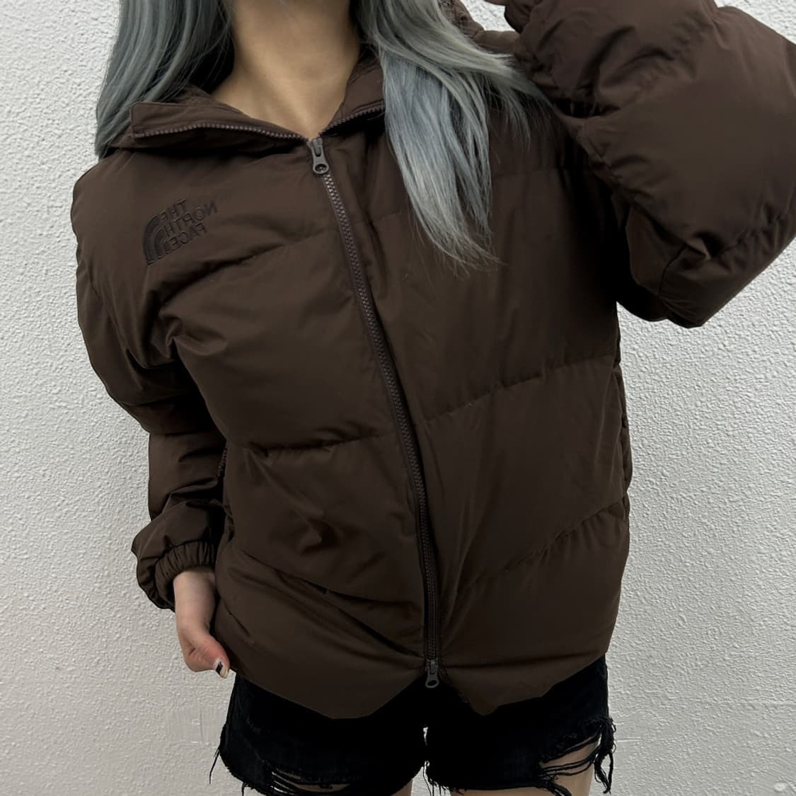노스페이스 브라운로고 초코맛 후드 패딩 M 상품이미지1