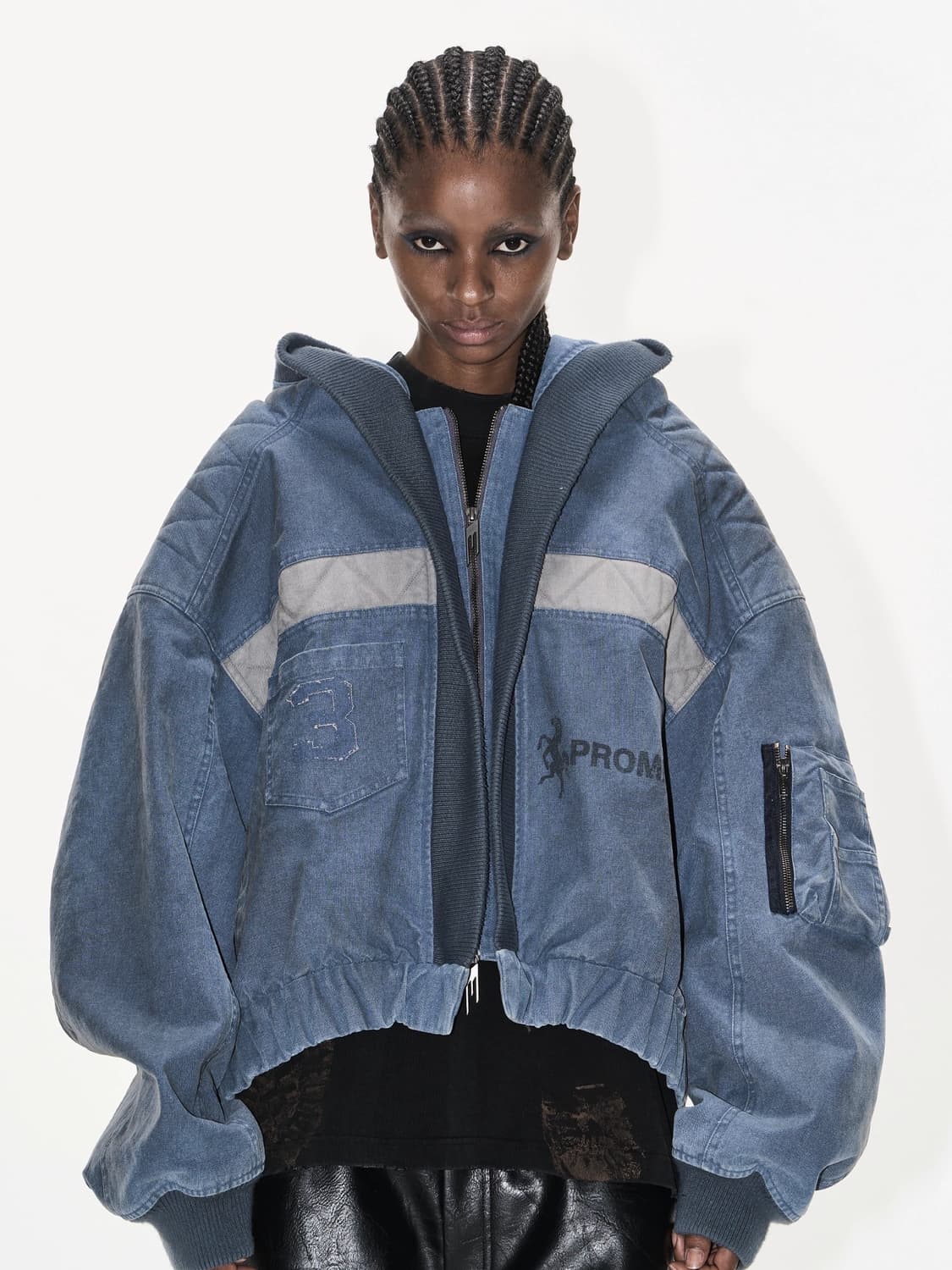 Blue Washed Workwear Hooded Bomber 상품이미지3