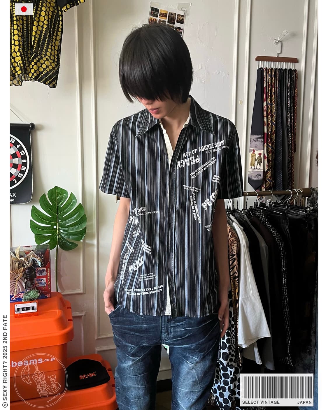 90-00s JPN Vintage 1/2 Y2K Stripe Shirt 상품이미지1