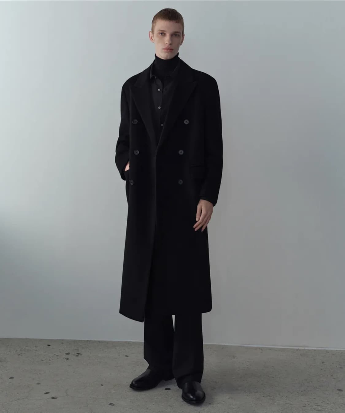 무탠다드 캐시미어블렌드 대디숄더 더블 롱 코트 블랙XL 상품이미지1