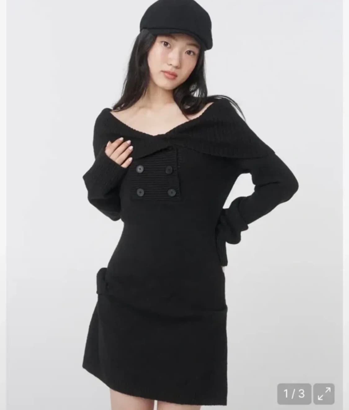 미세키서울 double button knit one piece BLACK 상품이미지1