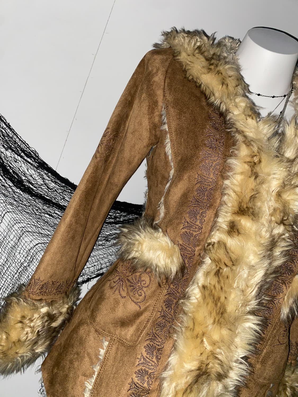 ꒰ঌ 히피 그런지 벨벳 자수 퍼 자켓 ໒꒱ 상품이미지2