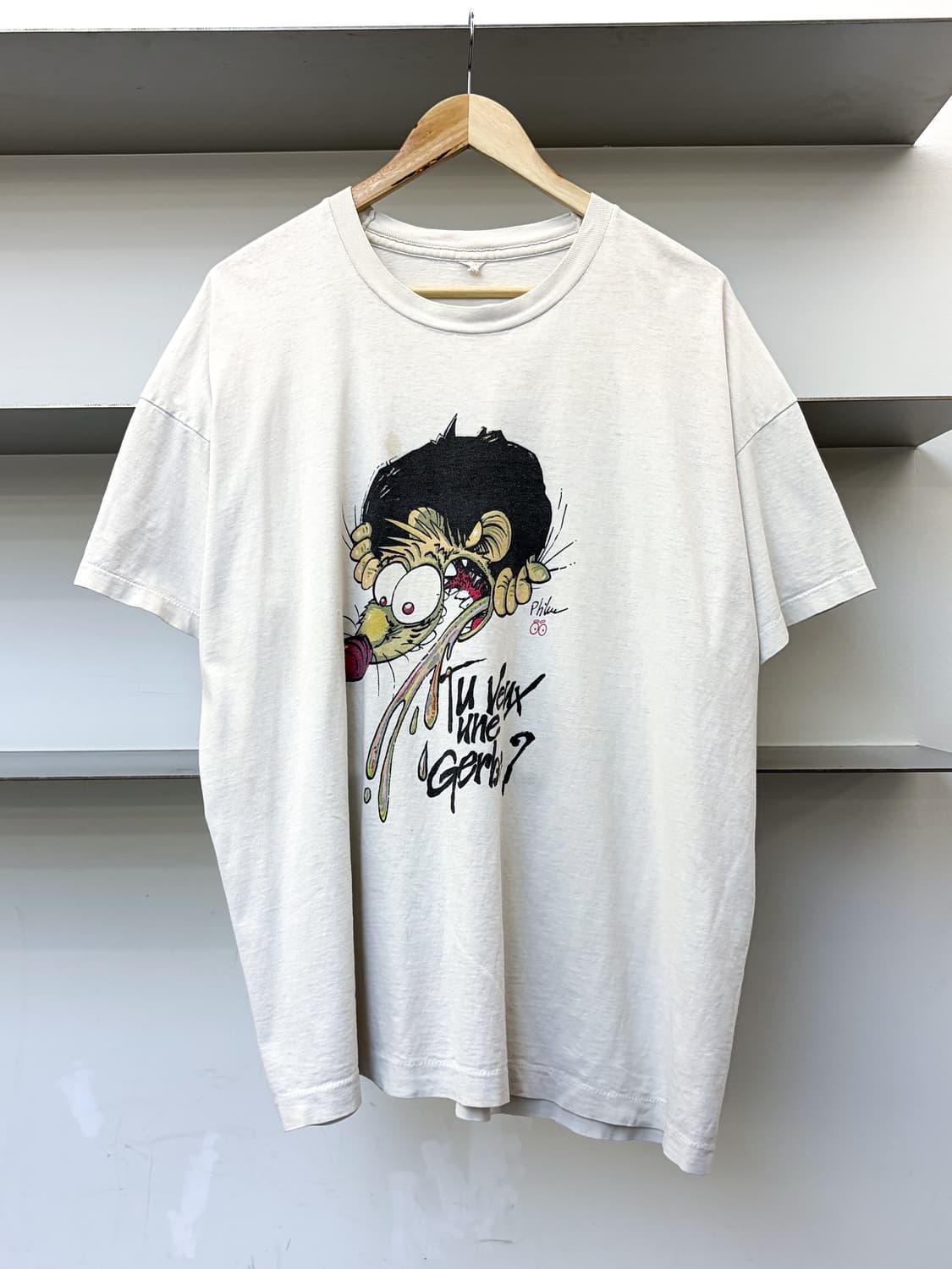 빈티지 90s Tu Veux Une Gerbe? 카툰 티 상품이미지1
