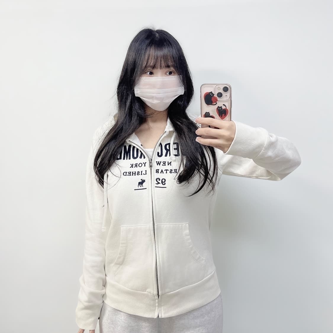 아베크롬비 스펠 로고 후드집업 화이트 상품이미지1