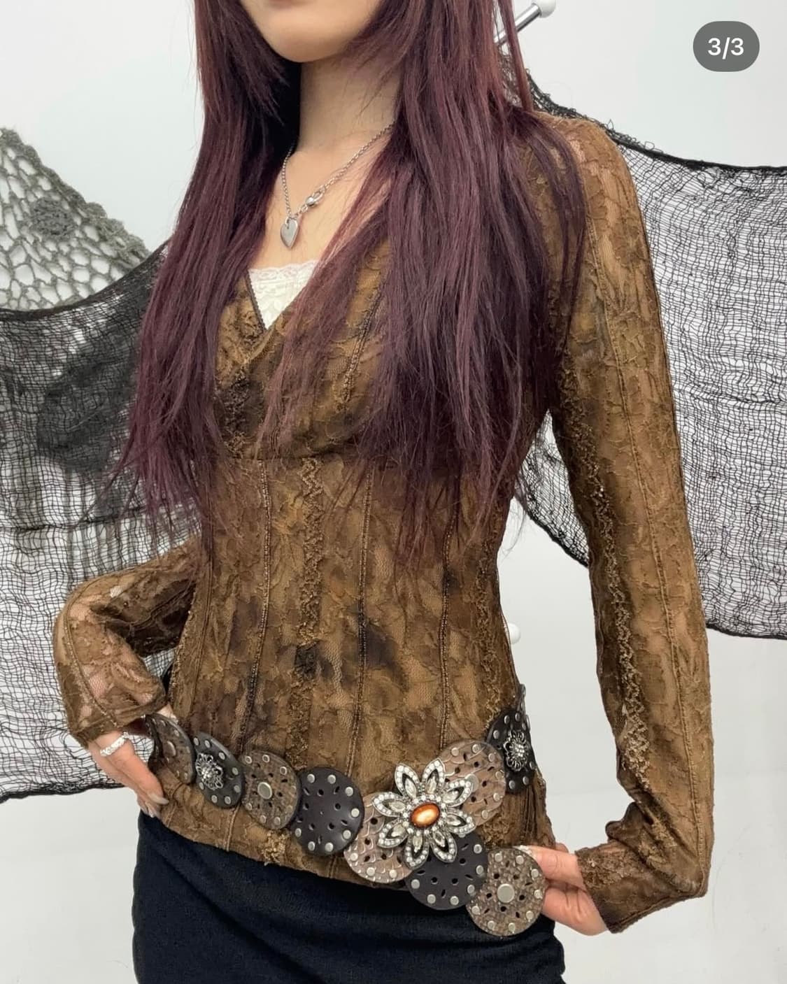 Lace Brown Slim Fit Top 상품이미지3