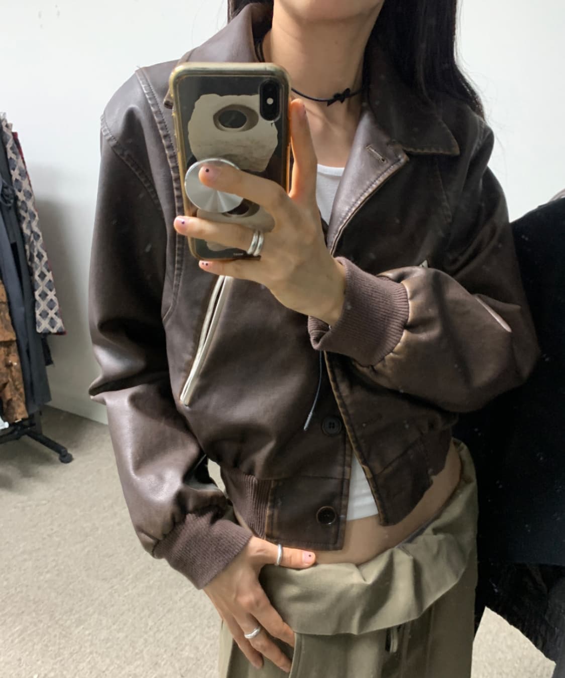 페인티드우드 브라운 레더 자켓 상품이미지1