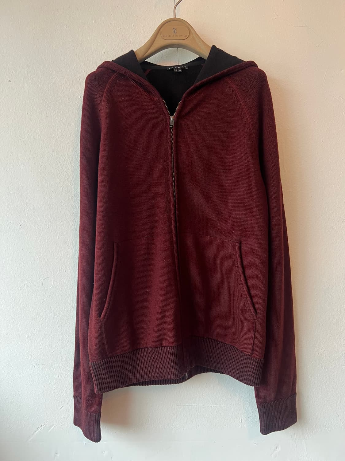 띠어리 남성 버건디 후드집업니트 니트점퍼 상품이미지2