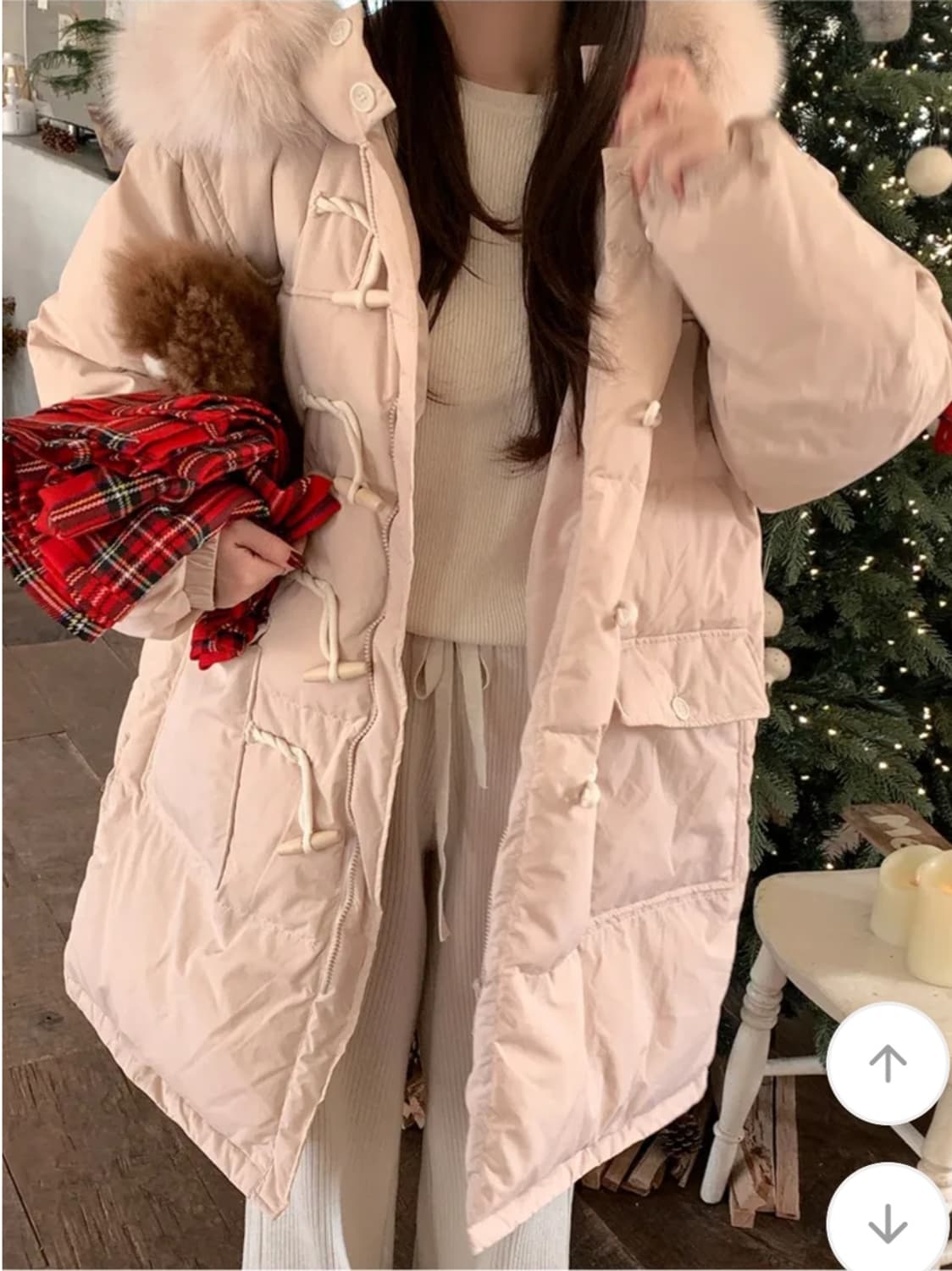 딸기우유 떡볶이 더플단추 퍼후드 패딩 상품이미지5