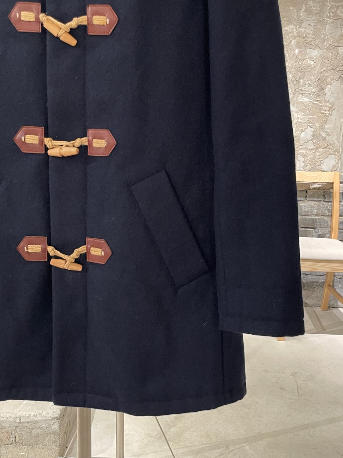 아페쎄 다크 네이비 후디 울 더플 코트 상품이미지5