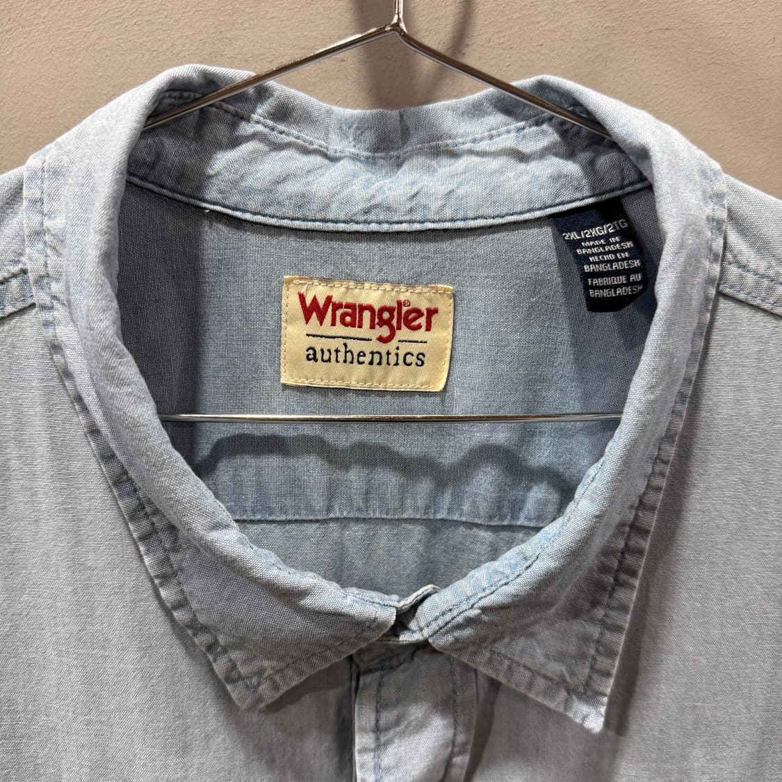 2XL 랭글러 Wrangler 샴브레이 웨스턴 포켓 반팔 데님셔츠 청남방 상품이미지3