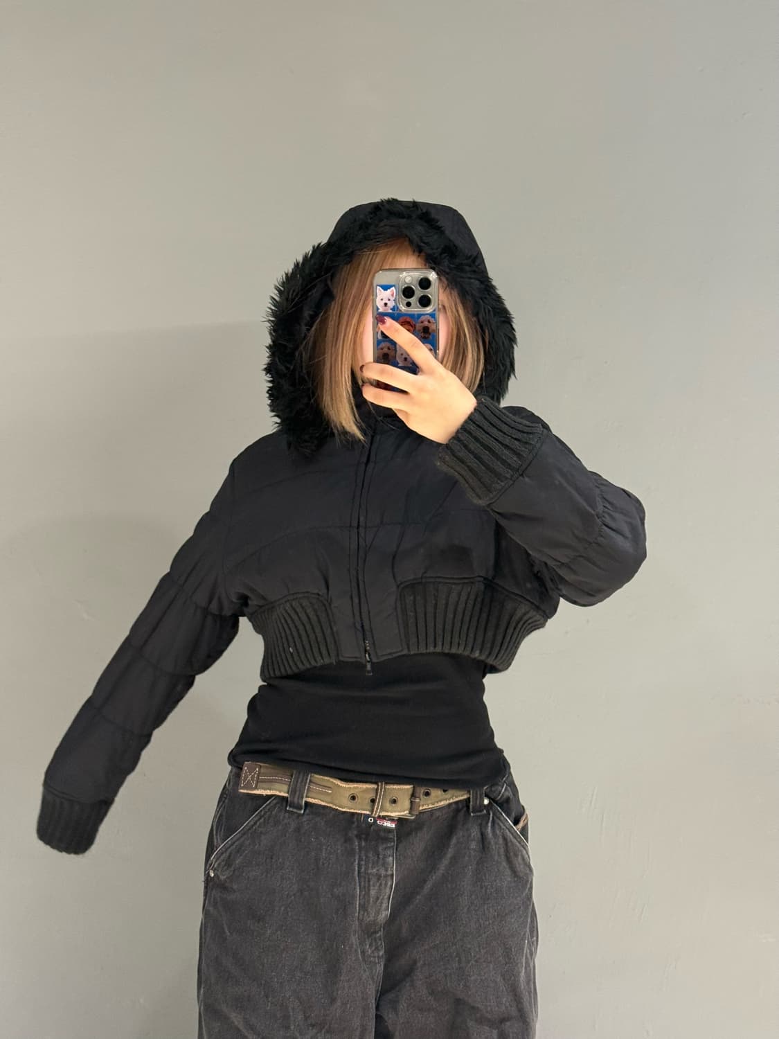 Sky bomber fur trimming crop jumper 상품이미지3