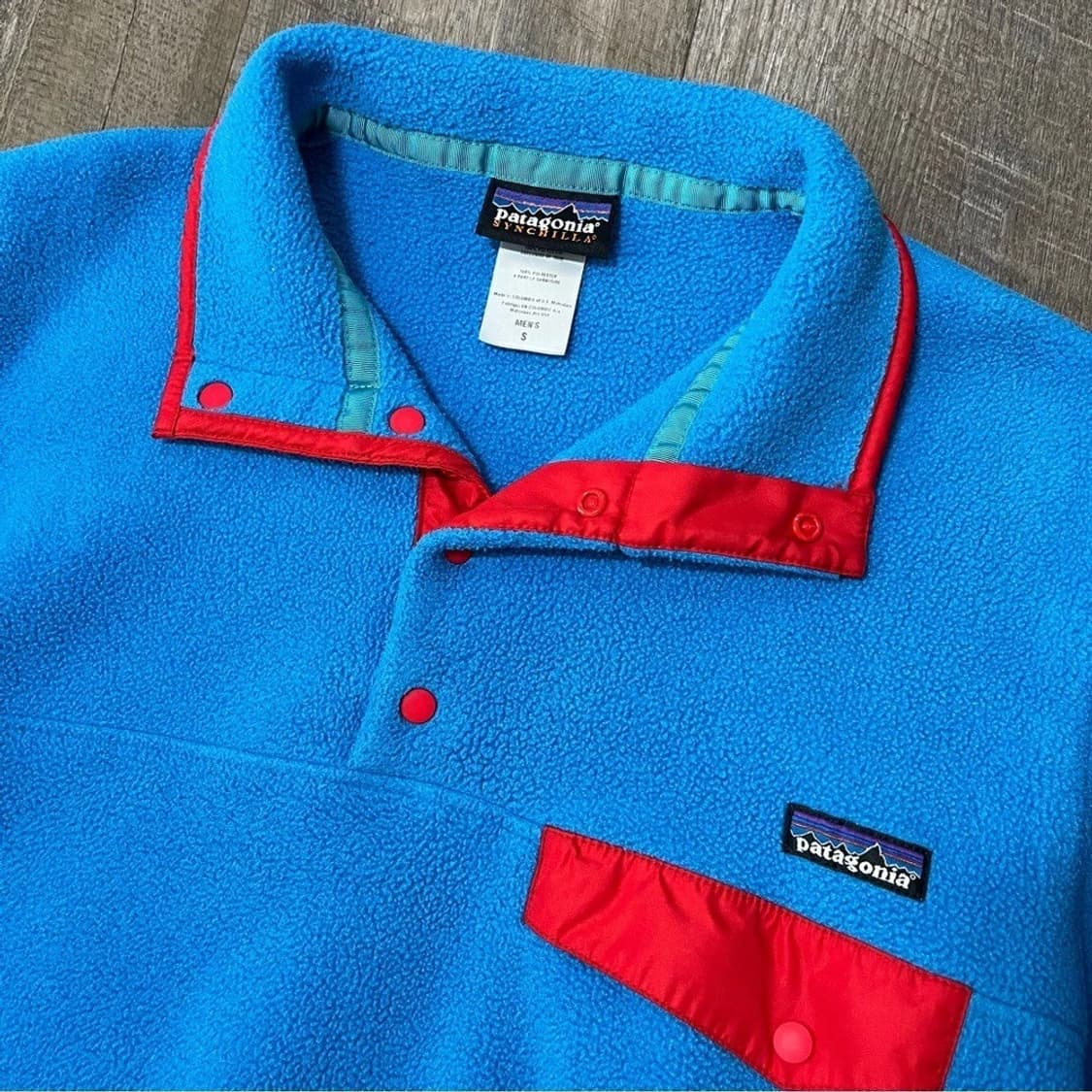90s 파타고니아 신칠라 스냅-T 블루/레드 상품이미지2